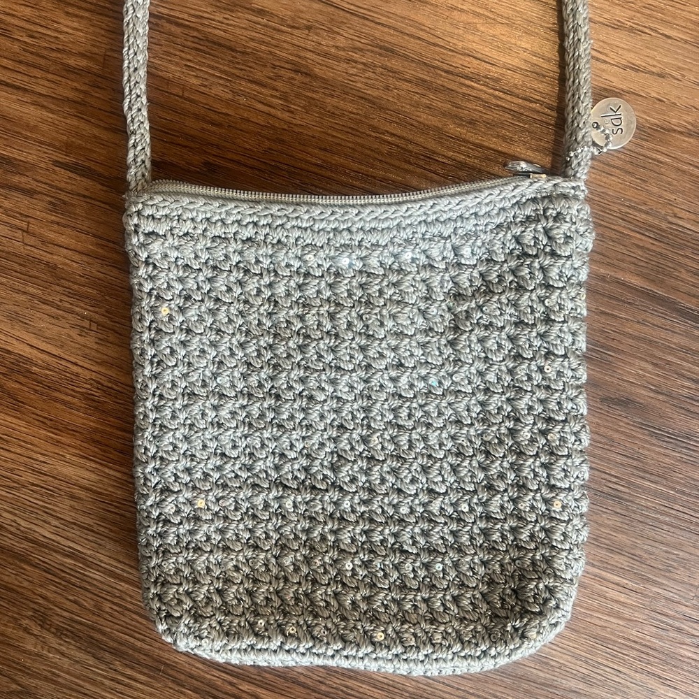 Vintage The Sak Gray sequin Crochet Crossbody Bag sparkle